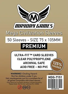 50 Mayday Games Premium Mega Civilization Sleeves (75x105mm) MDG7151 • £3.25