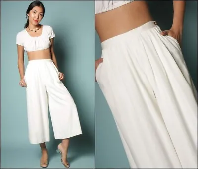 Vtg 80s Pleat Pant Trousers White High Waist Wide Leg La Garconne MNZ Doen YSL  • $39.95