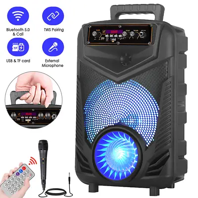 8  Portable Bluetooth Speaker Wireless Karaoke Mic Bass Loudspeaker Subwoofer FM • £17.99
