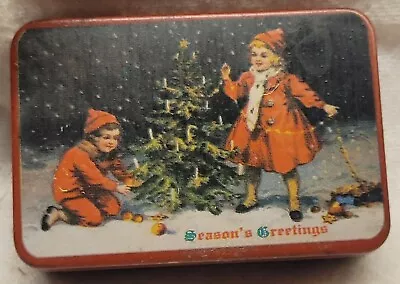 Vintage Season's Greetings Pill Box Or Tin Great Graphics Kids W Christmas Tree • $19.99