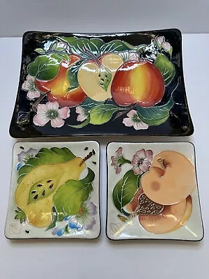 Blue Sky J. McCall Fruit Trinket Dishes Wall Art Plates Platter Cloisonne Style • $26.39