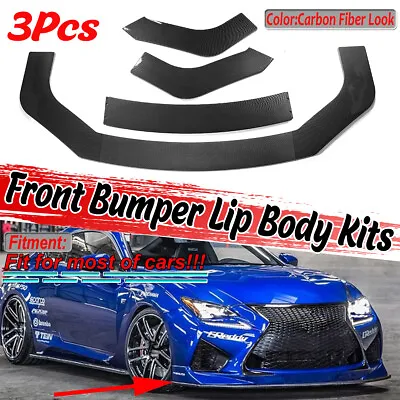 For Universal Car Front Bumper Lip Body Kit Spoiler Splitter Carbon Fiber 3PCS • $35.99