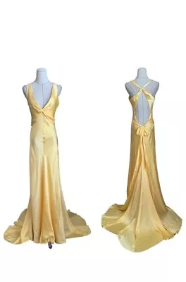 Vintage Jovani Silk Gown In Lemon Yellow • $582.24