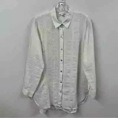 J.Jill Love Linen Embroidered Eyelet Lace Button Front Shirt Woman Size Medium • $22.40