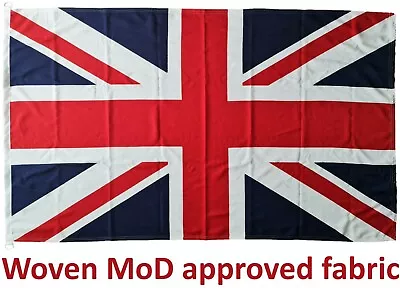 Union Jack Flag MoD Approved Dyed Sewn Around 5x3ft White D Clips UK • £29