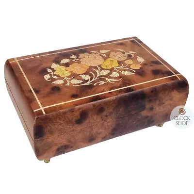 Burlwood Ballerina Musical Jewellery Box With Floral Inlay (Tchaikovsky- Swan La • $550