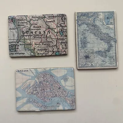 Vintage Maps Of Italy Souvenir Fridge Magnets Lot Of 3 Venice Tuscany Italy • $14.99