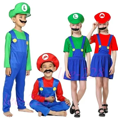 Kids Super Mario Luigi Costume Fancy Dress Party Cosplay Outfits Boys Girls Gift • $13.97