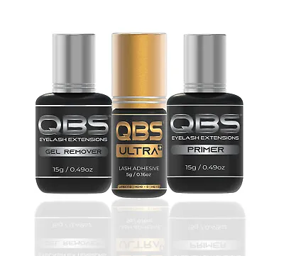 QBS® Eyelash Extensions Liquid Set: Ultra Plus Glue 5g Lash Primer & Remover  • £20.99