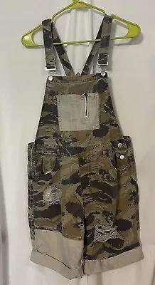 POL Green And Tan Camo Short Overalls Size L  Porter Collections Stanley • $34.99