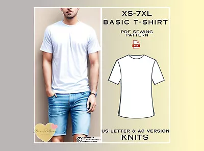 Men's T-Shirt Sewing Pattern Man Basic T-Shirt Sewing Pattern Tee Patterns • $4.99