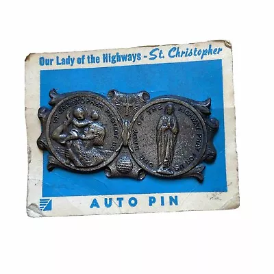 Vintage St Christopher Visor Clip On Pin Our Lady Of The Highways Auto Pin • $45