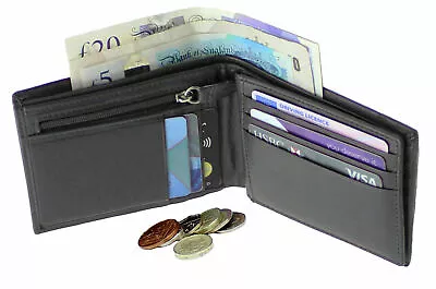 StarHide Mens RFID Protector Soft Leather Wallet ID Window Zip Coin Pocket 115 • £18.99