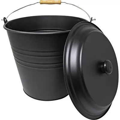 £10.95 • Buy 12l Metal Ash Bucket With Lid Wooden Handle Fireplace Container Litre Coal Bin