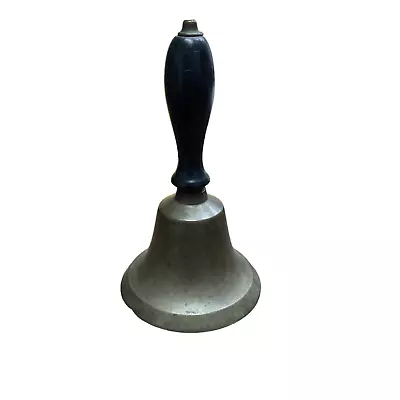 Vintage Medium Brass Hand Bell  7  Tall 4  Diameter Wooden Handle • $16.99