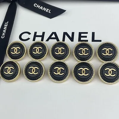 10 Chanel Buttons Black Gold Cc Logo Metal 20mm Vintage • $90