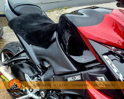Motorcycle Motorbike Square Merino Sheepskin Pad Seat Cover 35cm Black Bike Seat • $41.02