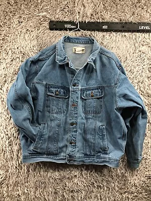 Wrangler Jean Jacket Mens XXL Blue Long Sleeve Trucker Western Biker Stretch • $24.95