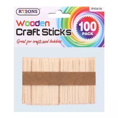 100Pk Plain Natural Wooden Lolly Sticks For Craft Multiuse Ice Lollipop Sticks • £2.69