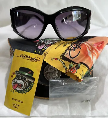 Vintage Ed Hardy Love Dog Sunglasses ~ Black Frames ~ EHS006 ~ True Love ~ EUC • $109.99