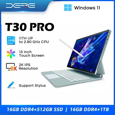 DERE T30 Pro Tablets 13'' 2K IPS 16GB RAM 1TB SSD Windows 11 D-Pencil Ultrabook • $786.47