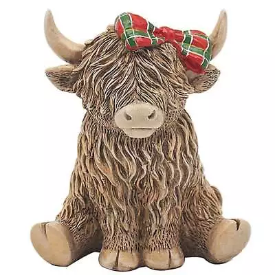 Lesser & Pavey Happy Highland Cow Ornament Wearing A Tartan Bow LP73654 • £5.99