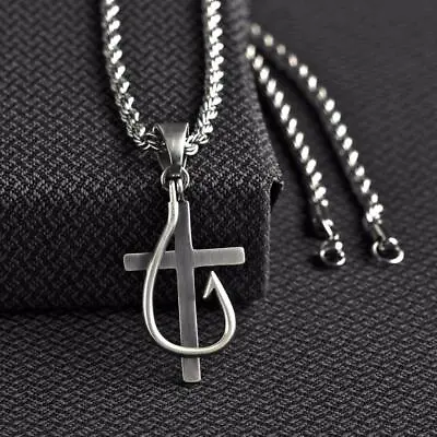 Twister Western Jewelry Mens Necklace Cross Fish Hook Silver 32134 • $32