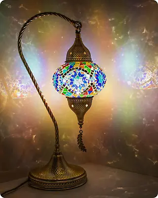 Turkish Moroccan Mosaic Table Lamp W/ Bronze Base LED Bulb 3 Color Options 19 H • $52.56