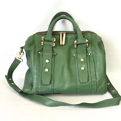 Zac Posen Z Spoke Bag Get Happy Barrel Satchel Green Leather Convertible • $40.59