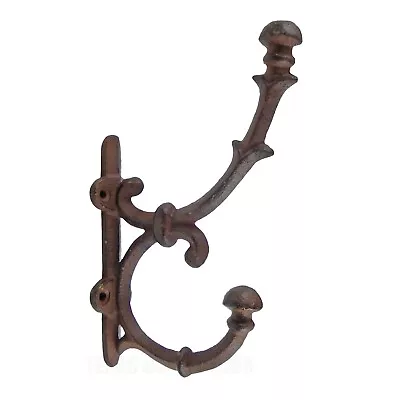 Cast Iron Fancy Vines Double Wall Hook Coat Towel Hanger Rustic Brown • $17.95