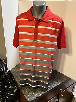 Oakley Hydrolix Men’s Polo Golf Shirt Red Gray Striped Polyester XL • $12