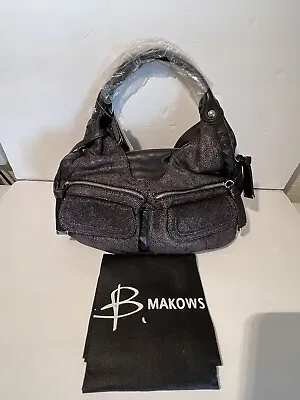 B Makowsky NWT L Black / Pebbled Leather Shoulder Handbag Purse With Dustbag OOP • $54.99