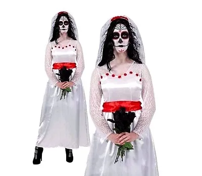 Ladies MEXICAN BRIDE OF THE DEAD Skull Sugar Fancy Dress Costume UK Sizes 6-28 • £4.98