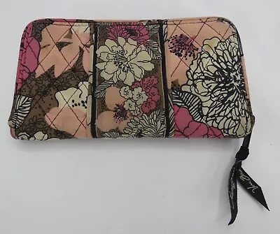 Vera Bradley Mocha Rouge Retired Pattern Zip Around Accordion Wallet Clutch • $14