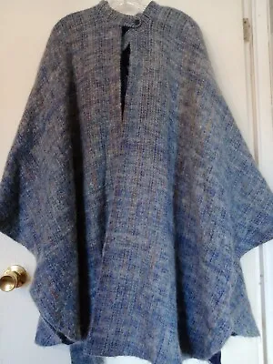 Avoca Collection Ireland Poncho Cape Coat Scarf Wool Blue Lined Free Sz • $50