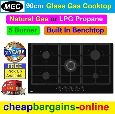 $419.49 • Buy MEC 5 BURNER GAS COOKTOP GLASS BENCHTOP HOTPLATE 90cm NATURAL GAS LPG GAS MGH90B