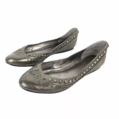 B Makowsky Womens Zyla Metallic Leather Studded Ballet Flats Sz 6 M Pewter • $18.71