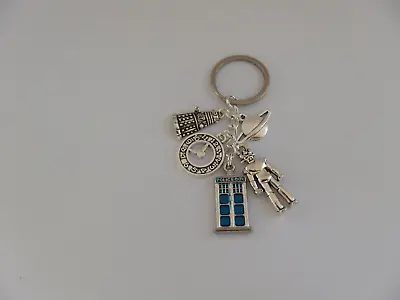 Dr Doctor Who Police Box Tardis And 4 Silver Tone Charms Keyring • £5.99