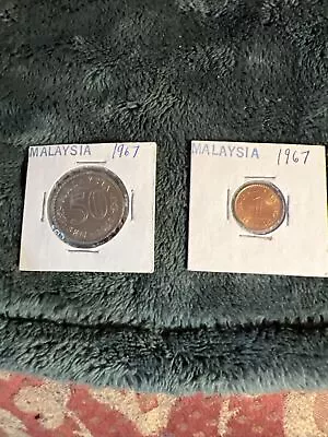 1967 Malaysia 50 Sen AUC And 1967 1 Den UNC. Photos Are Accurate Free Shipping • $11