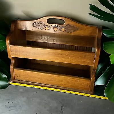 Vintage Mid Century Carved Wood Magazine Book Record Rack Holder Hand Crafted • $39.99