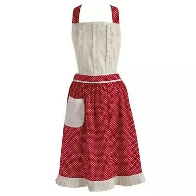 NWT DII 100% Cotton Red White Polka Dot Ruffle Bib Mrs Claus CHRISTMAS APRON • $36.95