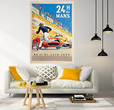 French Vintage  Le Mans Abstract Canvas Framed Print Decor Poster Pop Wall Art • £125