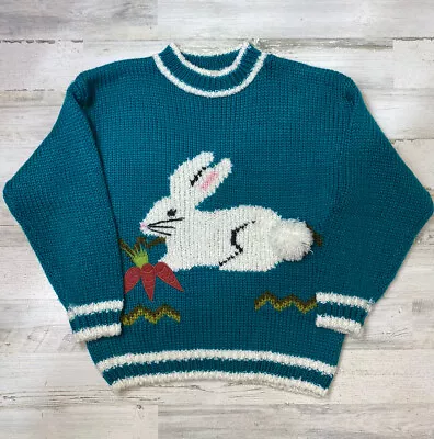 Vintage Eve Ltd 80s Hand Knitted Sweater Bunny Rabbit 20W - Runs Much Smaller • $27.50