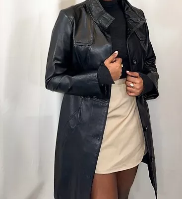 DANIER Black Genuine Leather Mac Trench Coat Jacket S M RPP$647 C81 • $120.01