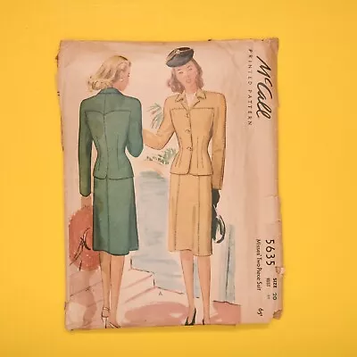 Vintage 1940s McCall Skirt Suit Sewing Pattern - 5635 - Bust 38 - Complete • $26