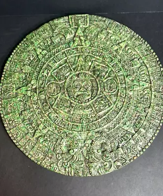 LARGE MALACHITE MAYAN Or AZTEC CALENDAR MEDALLION WALL PLAQUE 18  RARE • $139.95