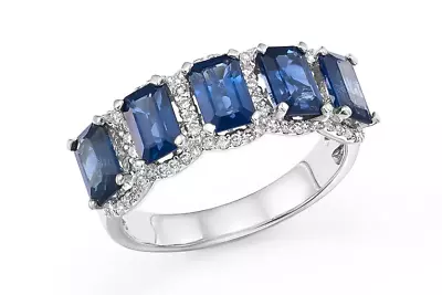 $360.81 • Buy 3CT Emerald Cut Natural Blue Sapphire Diamond Halo Band Ring 14K White Gold Over