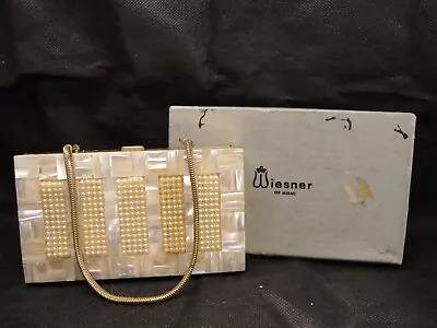 VNTG. Wiesner Of Miami Mother Of Pearl/Faux Pearls Compact Handbag Lipstick/Comb • $82.50