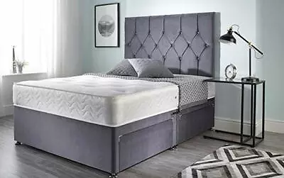 Memory Foam Divan Bed Set With Mattress & Plain 20  Headboard 3ft/4ft6 5ft/6ft • £219.99