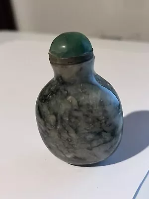 Chinese Carved Moss Agate Snuff Bottle 2.625  Tall 1.75  Wide 1.125  Deep • $45